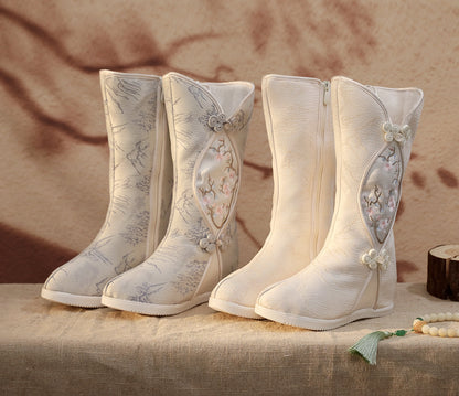Women’s Hanfu Boots — Embroidered Ink Painting Autumn Height-Increasing Shoes