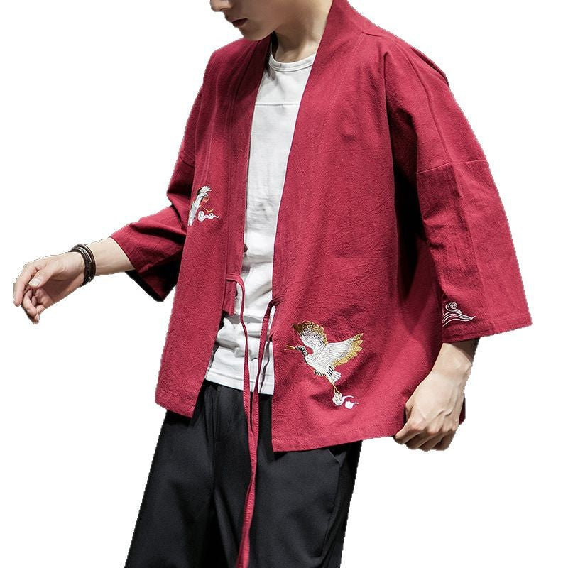 Mens Chinese Hanfu Taoist Robe Retro Kimono Jacket Trendy Top