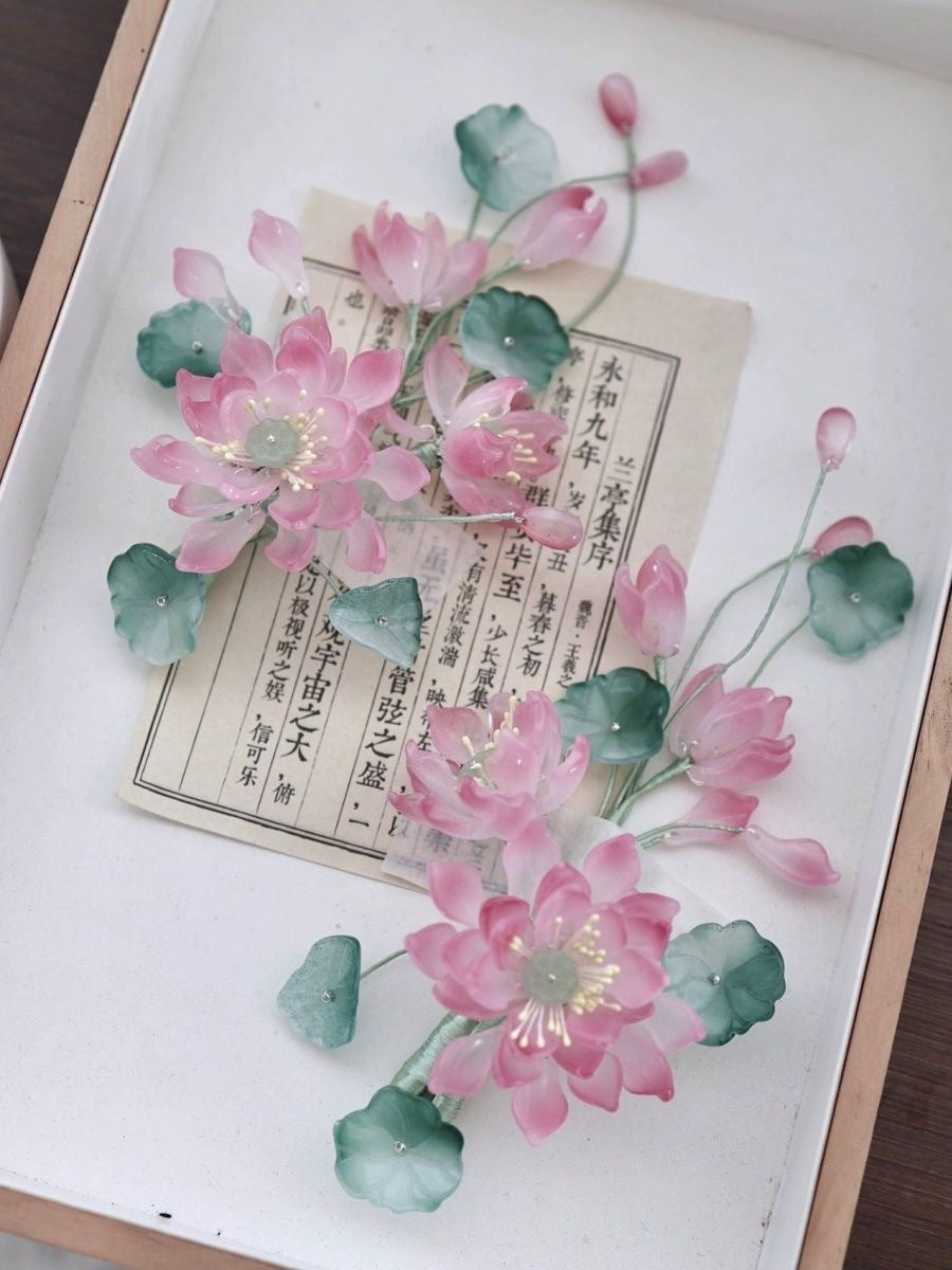 Lotus Flower Hair Clips New Chinese Style Hanfu Cheongsam Accessories