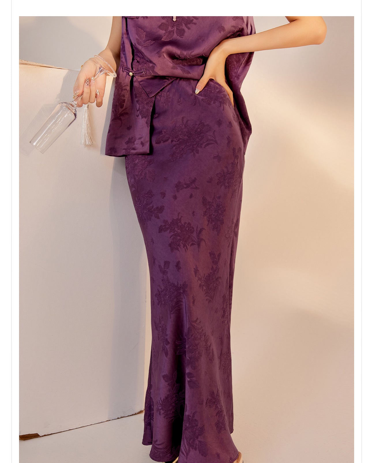 2026New Chinese Style Super Beautiful Purple Printed Rayon Vest and Skirt Early Autumn Set for Women