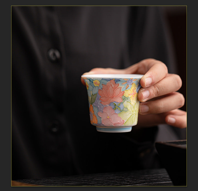 Jingdezhen Hand-Painted Underglaze Master Tea Cup Threaded Design