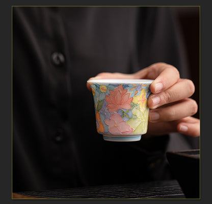 Jingdezhen Hand-Painted Underglaze Master Tea Cup Threaded Design