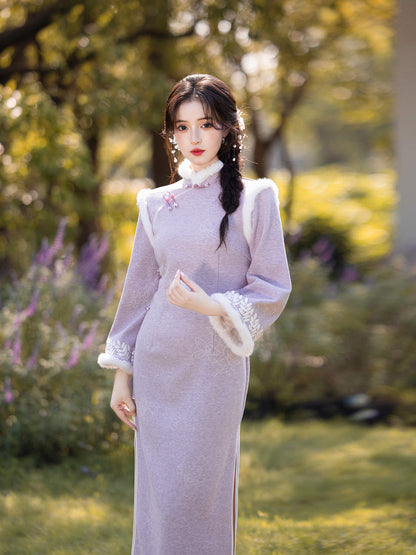 Embroidered National Style Qipao | Inverted Sleeve Winter Thickened Dress