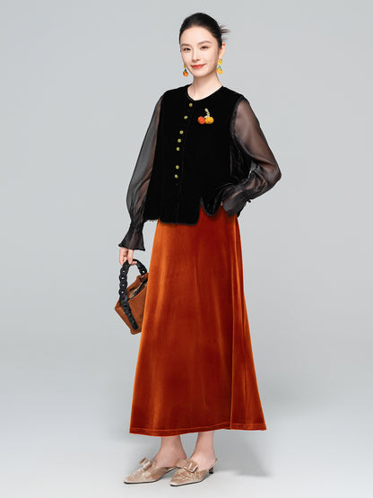 High-End 3D Pumpkin Velvet Vest for Women