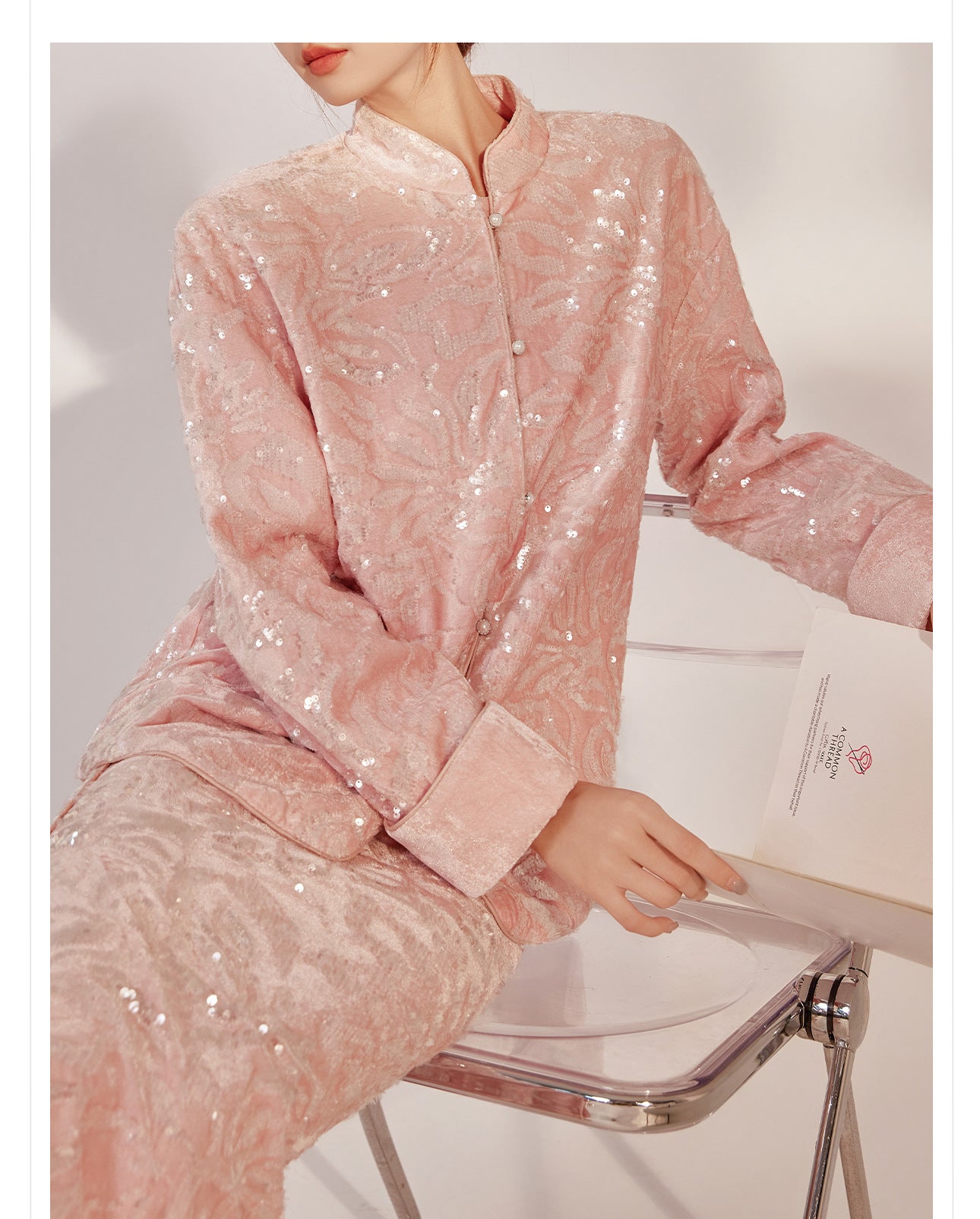 New Chinese Satin Floral Sequin Button Light Luxury Loose Coat