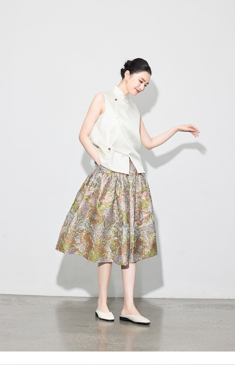 Early Spring Retro Jacquard Embroidered Vest & Skirt Set