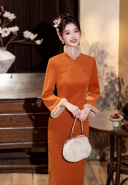 2025 New Thickened Cheongsam – Elegant Warm Daily Chinese Dress