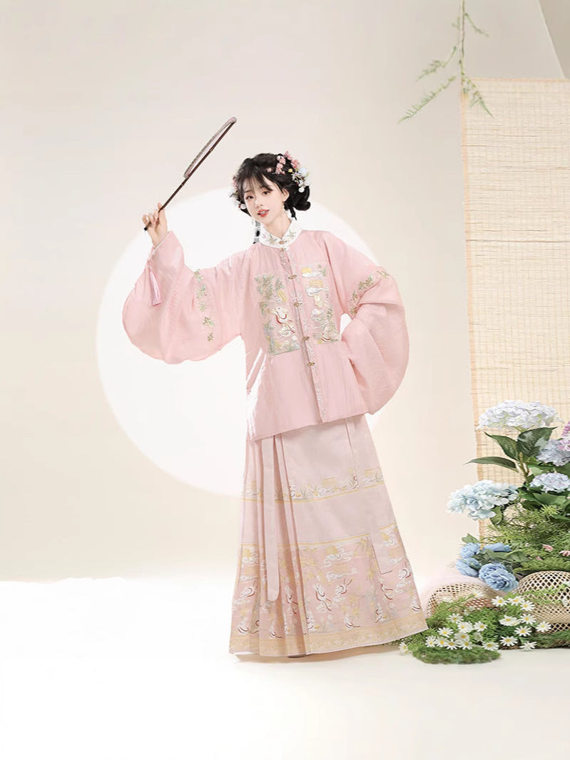 Trees of Sea Ming Hanfu Set Adult Stand Collar Embroidered Pipa Sleeve Horse Face Skirt