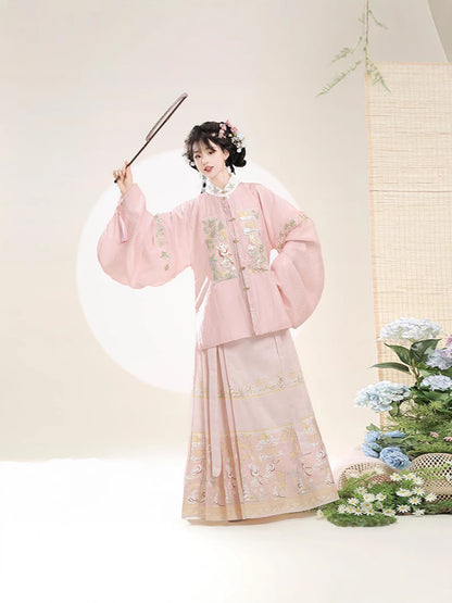 Trees of Sea Ming Hanfu Set Adult Stand Collar Embroidered Pipa Sleeve Horse Face Skirt