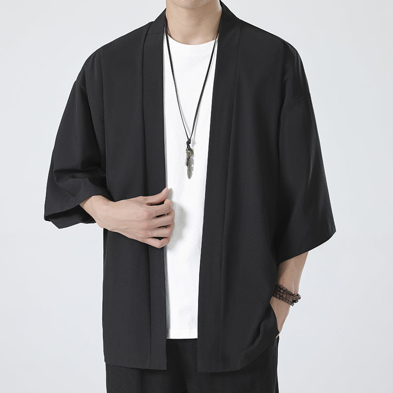 Chinese Summer Mens Cape Coat Three Quarter Sleeve Casual Plus Size