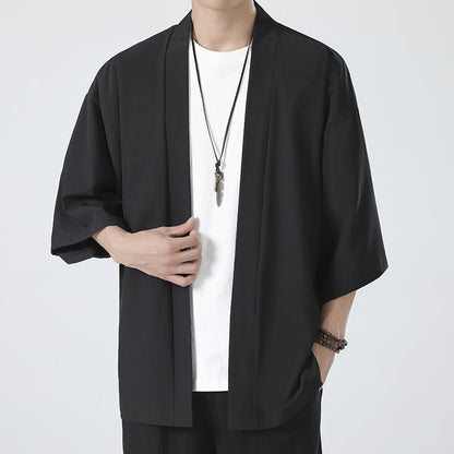 Chinese Summer Mens Cape Coat Three Quarter Sleeve Casual Plus Size