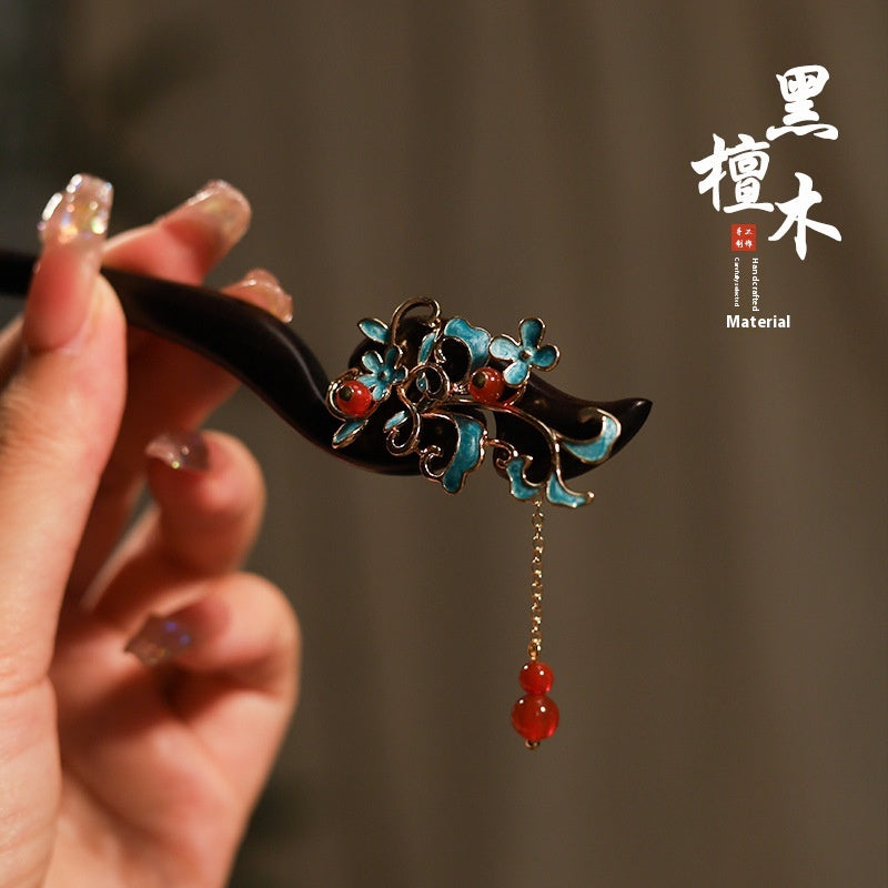 New Chinese Style Burnt Blue Sandalwood Hairpin Retro Handmade Hanfu Accessory