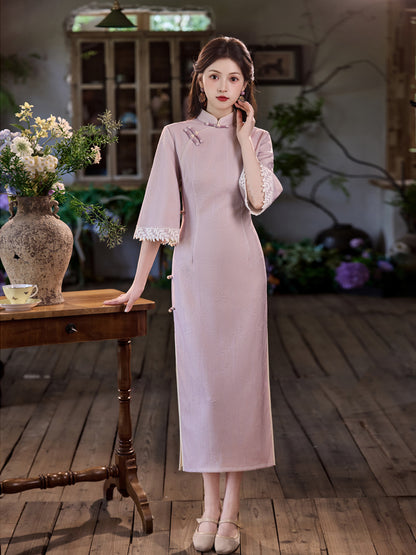 New Chinese Style Long Cheongsam – Jacquard Suzhou Youth Dress