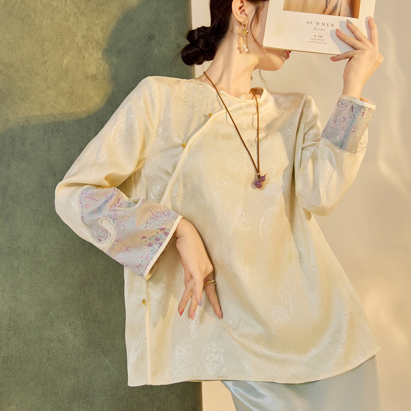 2025 New Chinese Style Elegant Jacquard Shirt | High-End Embroidered Button Top