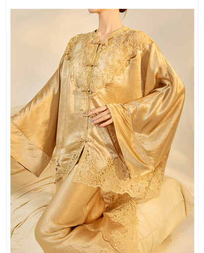 New Chinese Style Embroidered Jacket Skirt Set | Heavy Bead Lace Patchwork