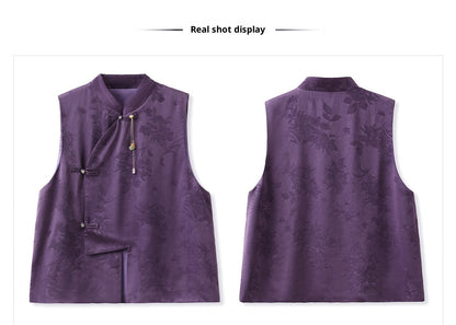 2026New Chinese Style Super Beautiful Purple Printed Rayon Vest and Skirt Early Autumn Set for Women