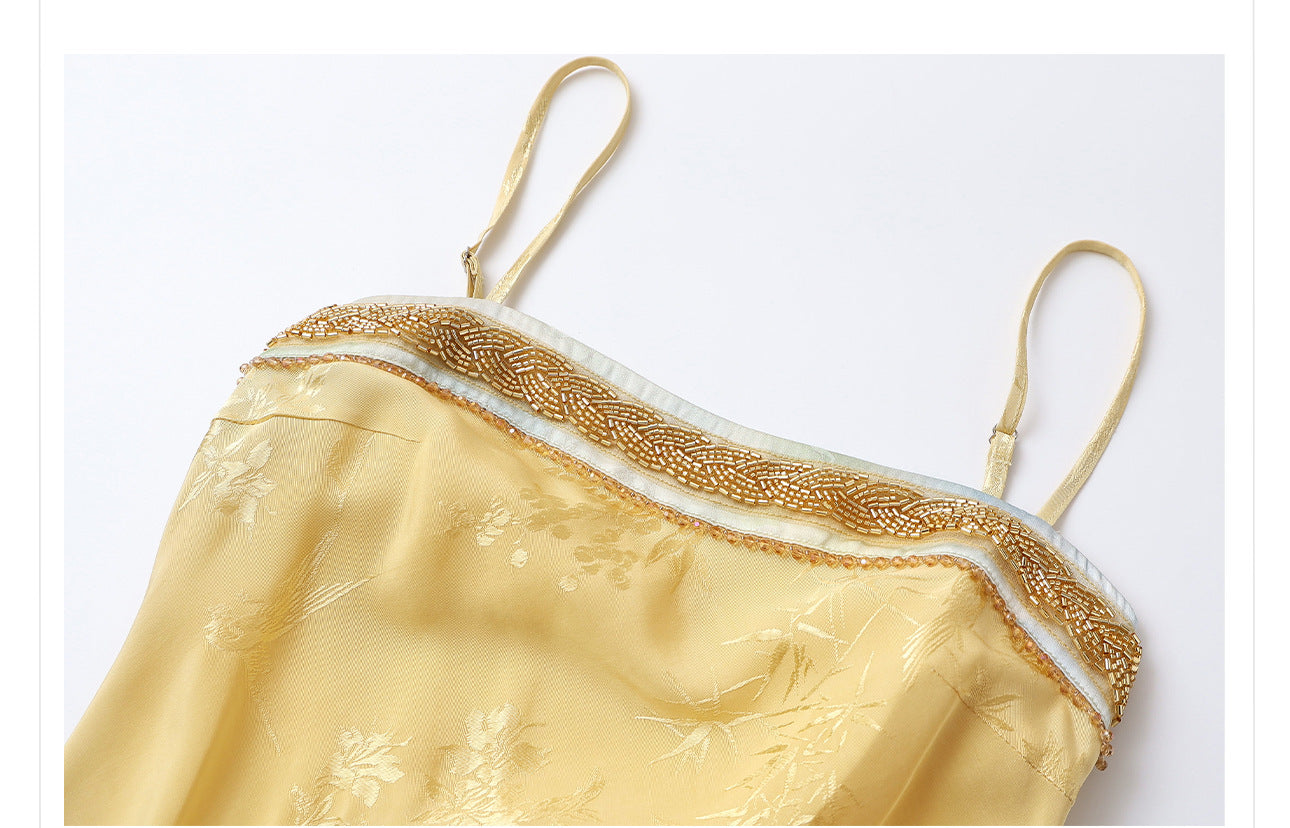 Elegant New Chinese Embroidered Jacquard Cardigan & Strap Dress Set