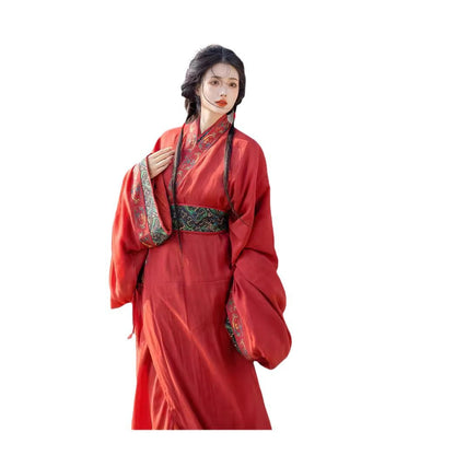 Warring States Hanfu — Straight Skirt Robe with Large Volume Tail for Women