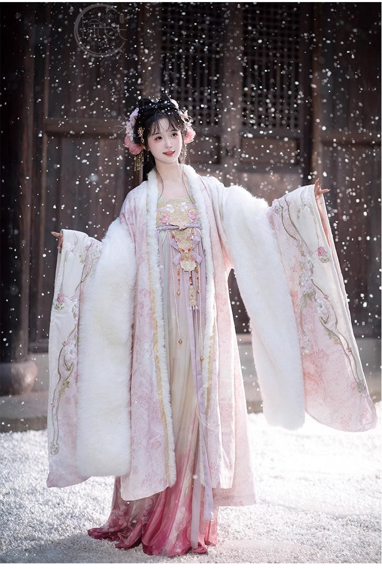 Women's Tang Dynasty Hanfu Winter Embroidered Shirt & Cloak Set