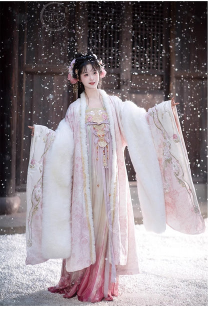 Women's Tang Dynasty Hanfu Winter Embroidered Shirt & Cloak Set