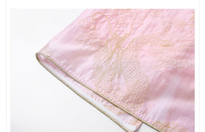 New Chinese Style Dragon Embroidered Shirt & High Waist Skirt Set