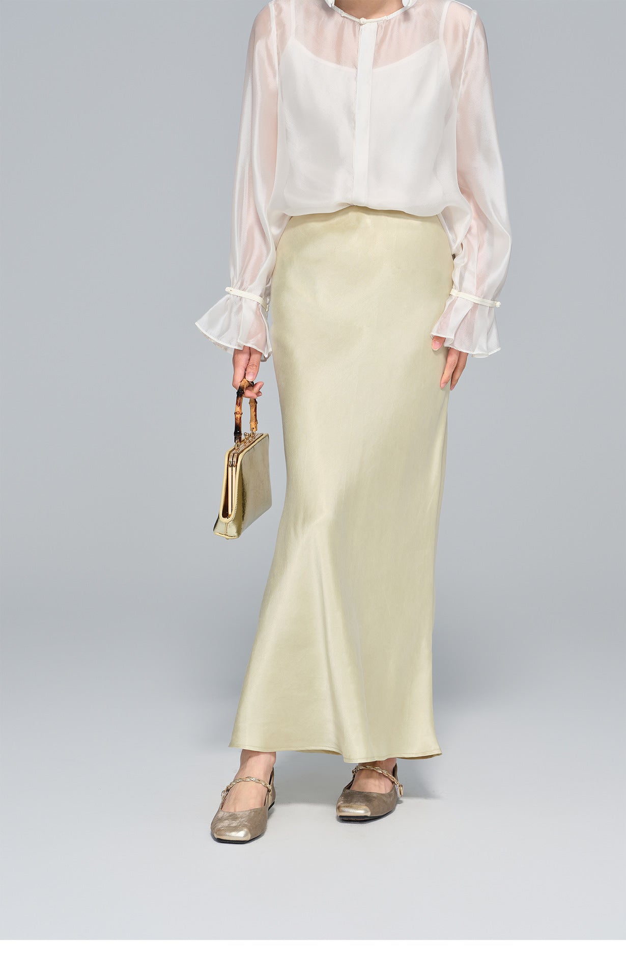 High-Waist Soft Cupro Silk Half Skirt for Women