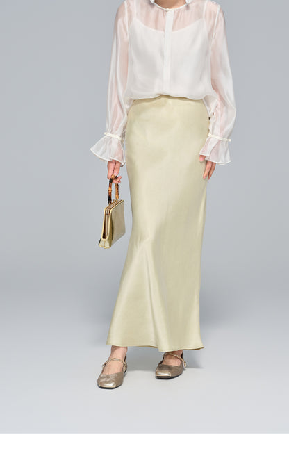 High-Waist Soft Cupro Silk Half Skirt for Women