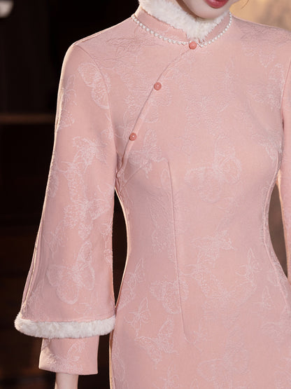 Elegant Thickened Winter Cheongsam – Retro Chinese Style Dress