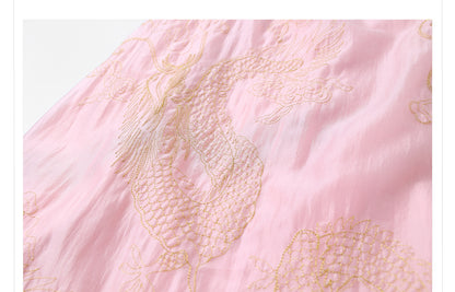 New Chinese Style Dragon Embroidered Shirt & High Waist Skirt Set