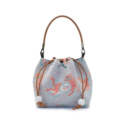 Creative Song Brocade Bucket Bag — New Chinese Style Hanfu Handbag for Women
