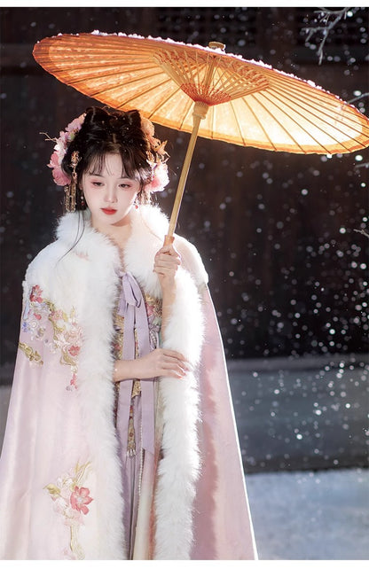 Women's Tang Dynasty Hanfu Winter Embroidered Shirt & Cloak Set