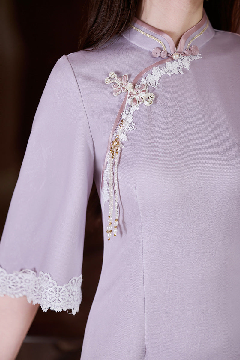 Purple Cheongsam 2025 – Elegant Young Chinese Style Autumn Dress