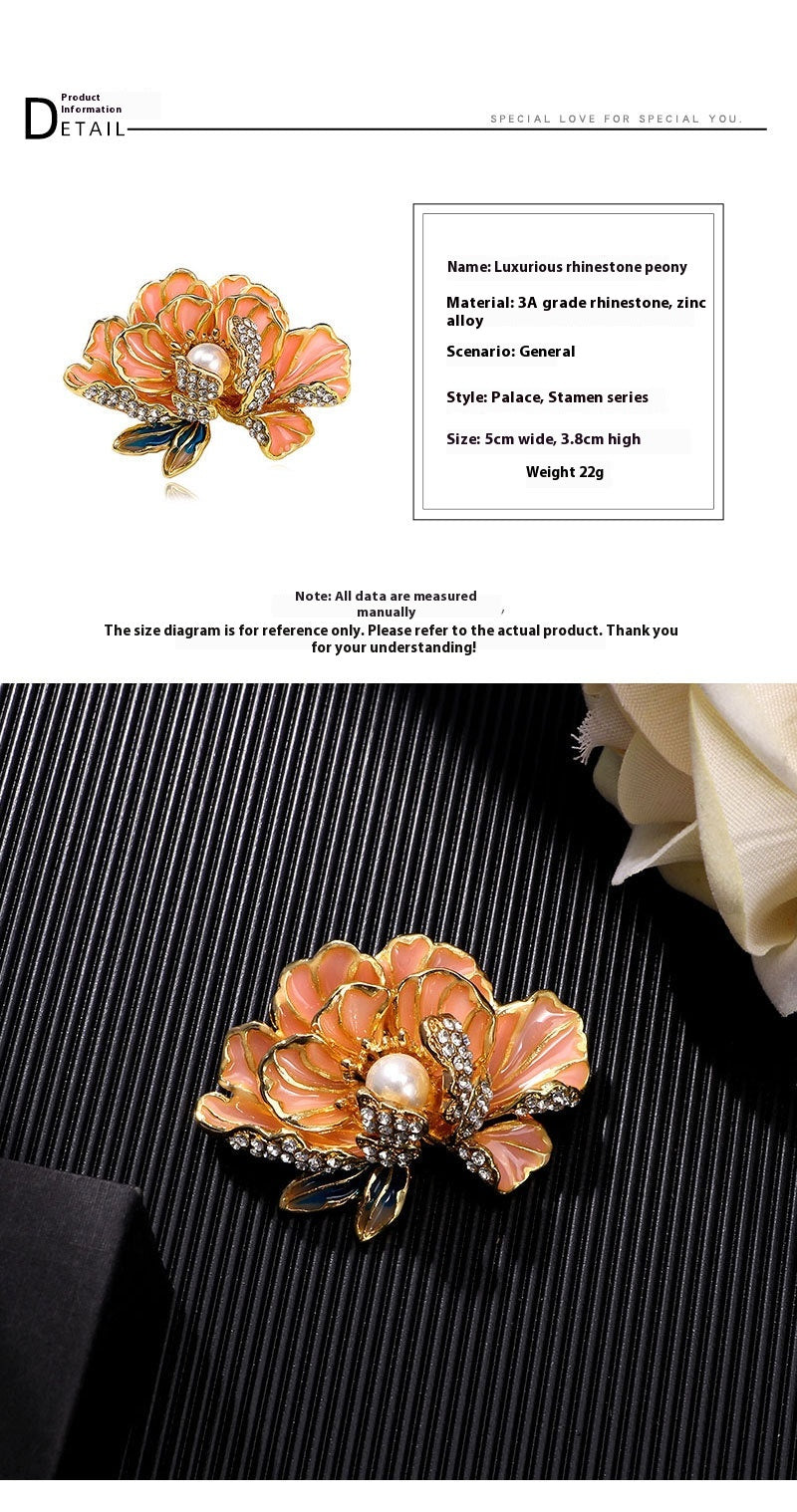 Handmade Enamel Peony Brooch — Luxury Chinese Style Cheongsam Pin