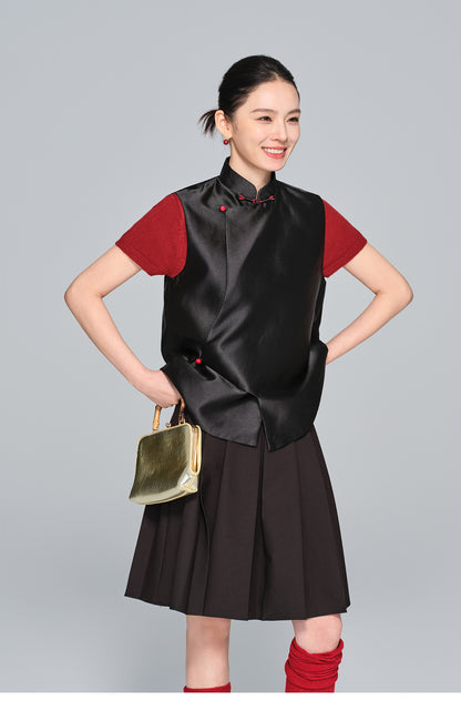 Elegant Stand Collar Layered Vest