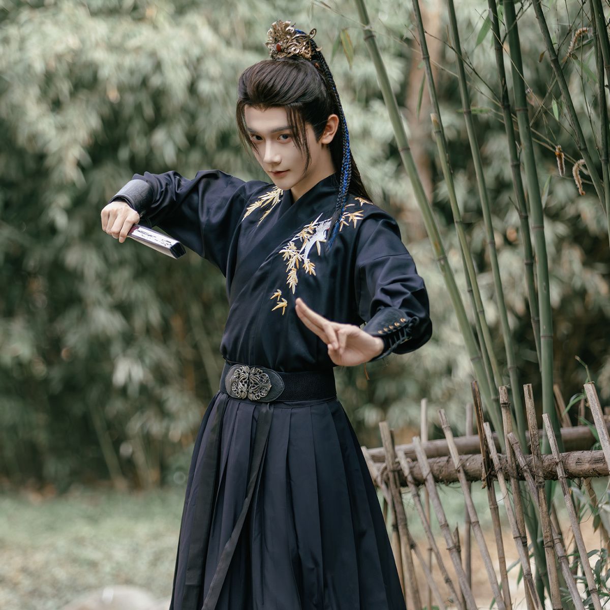 Men's Black Hanfu Wei Jin Swordsman Style Ancient Chinese Outfit