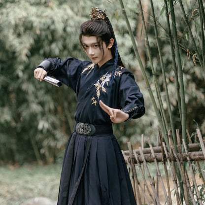 Men's Black Hanfu Wei Jin Swordsman Style Ancient Chinese Outfit