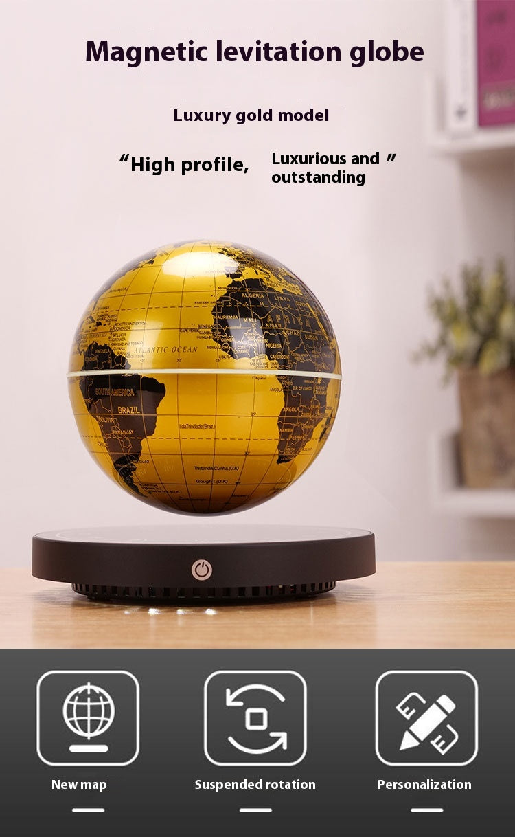 Levitating Globe Clock Night Light Gold Base Colorful Desk Lamp