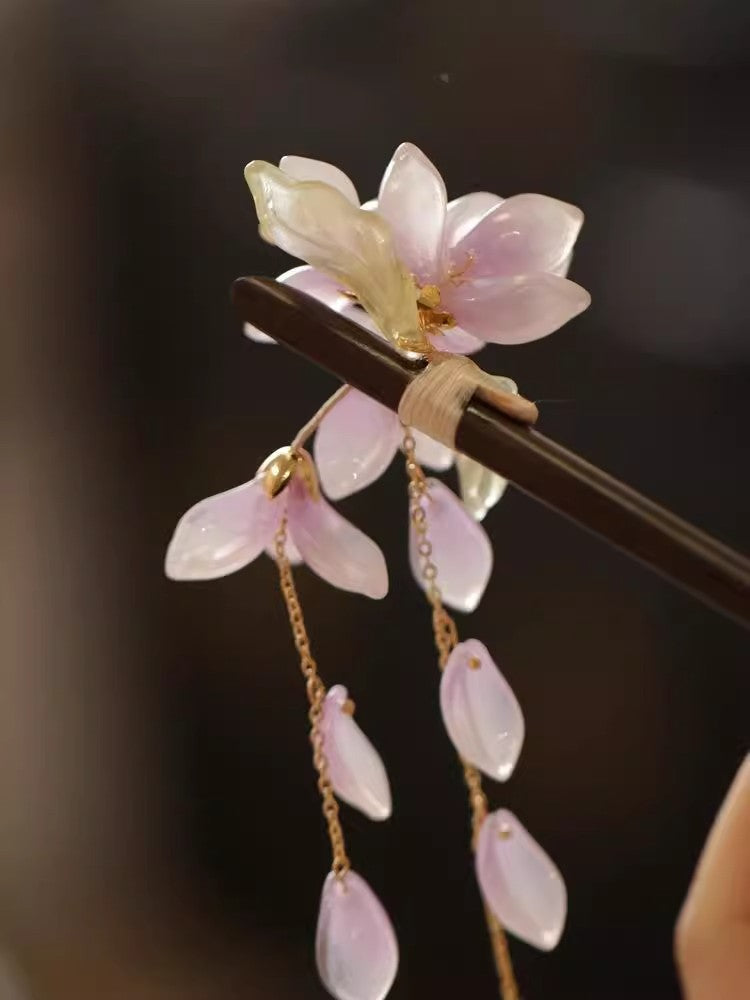 New Chinese Style Begonia Flower Hairpin Cheongsam Fairy Tassel Wooden Hairpin