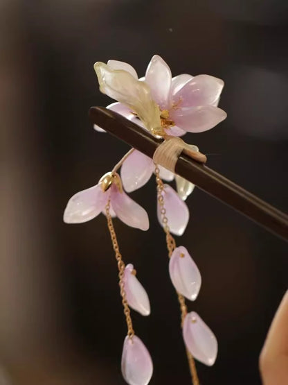 New Chinese Style Begonia Flower Hairpin Cheongsam Fairy Tassel Wooden Hairpin