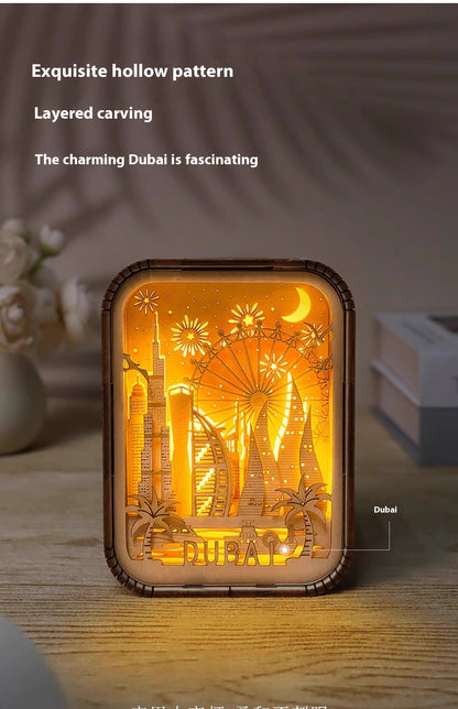 3D London City Wood Carving Lamp Night Light Mid-Autumn Gift
