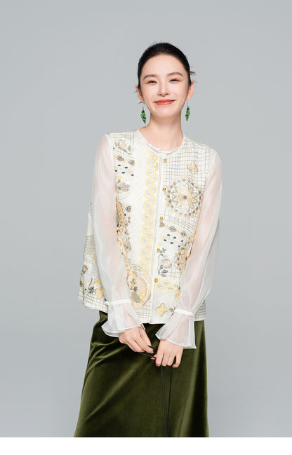 High-End Vintage Silk Embroidered Women's Vest