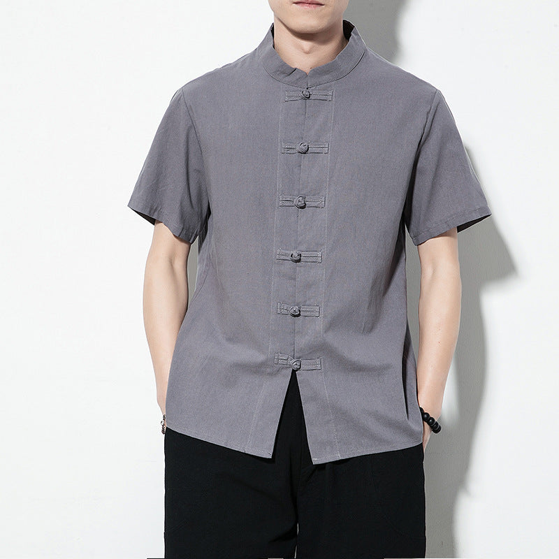 Summer Chinese Style Men’s Shirt — Linen Tang Suit Retro Short Sleeve