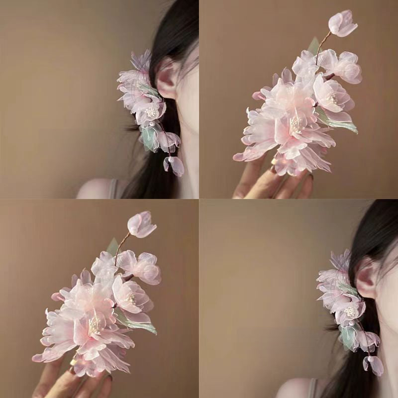 Pure Desire Powder Fairy Daily Silk Flower Hair Clip Side Clip Hanfu
