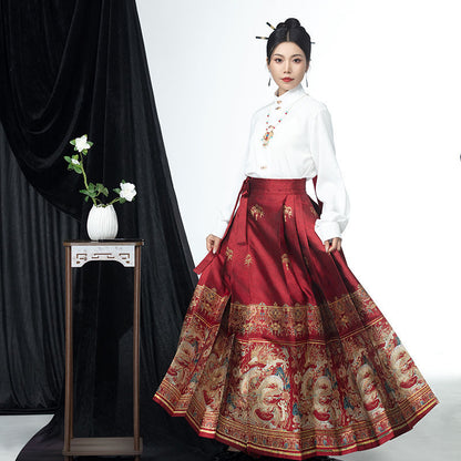 Elegant Autumn-Winter Brocade Horse-Face Skirt