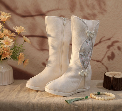Women’s Hanfu Boots — Embroidered Ink Painting Autumn Height-Increasing Shoes