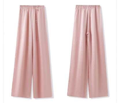 New Chinese Style High-Waist Wide-Leg Acetate Pants for Women