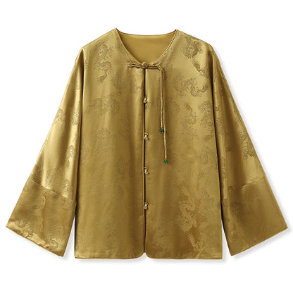 New Chinese Old Money Style Dragon Embroidered Acetate Luxury Coat