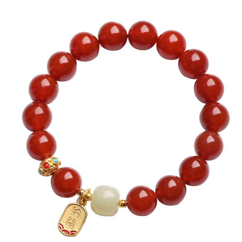 Natural Red Agate & Obsidian Bracelet — Lucky Protection Charm for Zodiac Year