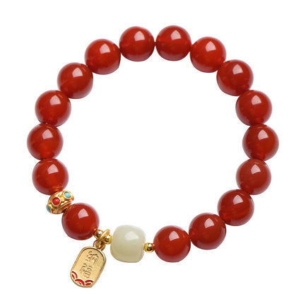 Natural Red Agate & Obsidian Bracelet — Lucky Protection Charm for Zodiac Year