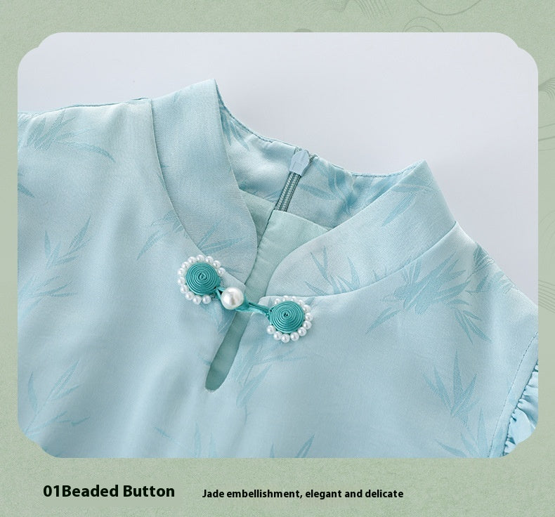 Children’s Chinese Summer Set — Shirt Top & Loose Wide-Leg Pants